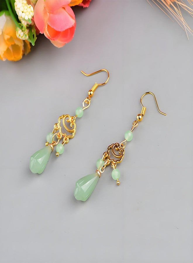 Ezindraw 3 Pairs Jade Earrings for Women, Chinese Jade Dangle Earrings Set, Green Stone Earrings for Her, Vintage Jewelry Accessory for Women, Gift - Image 5